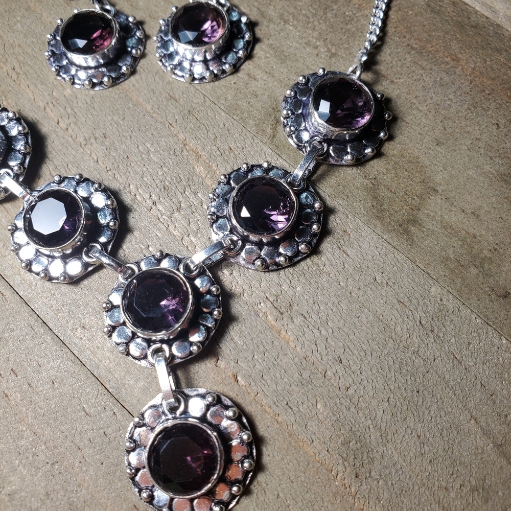 Amethyst necklace with matching earrings - Picture 2 of 8